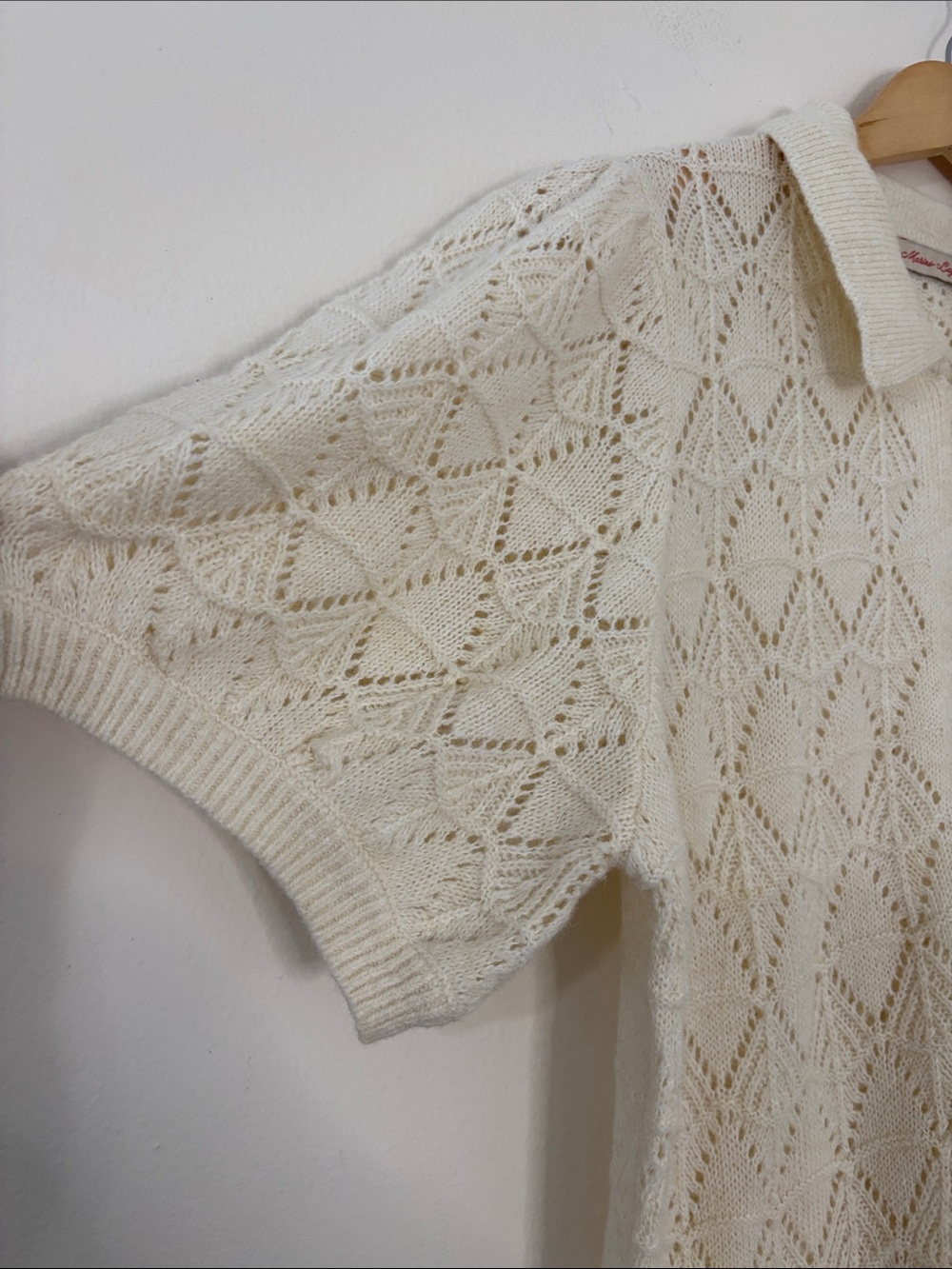 Marine Layer Rebecca Sweater Polo Fall 2025 Cream Pointelle Puff Sleeve Fuzzy XL - Picture 6 of 13